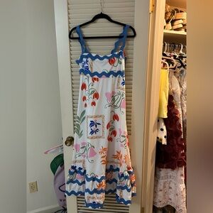 Elegant Floral Maxi Dress with Blue Trim